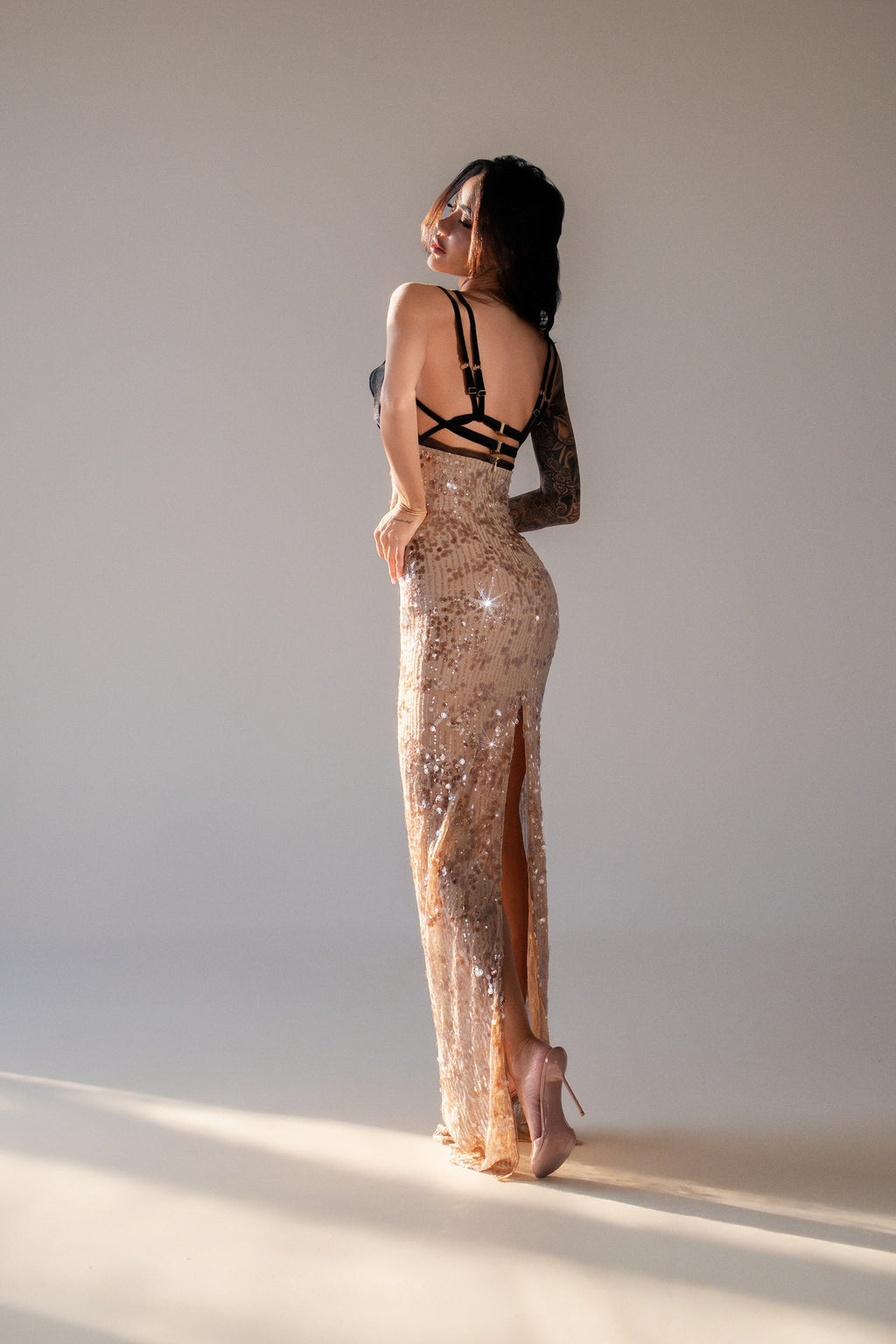 Champagne Sequin Maxi Dress