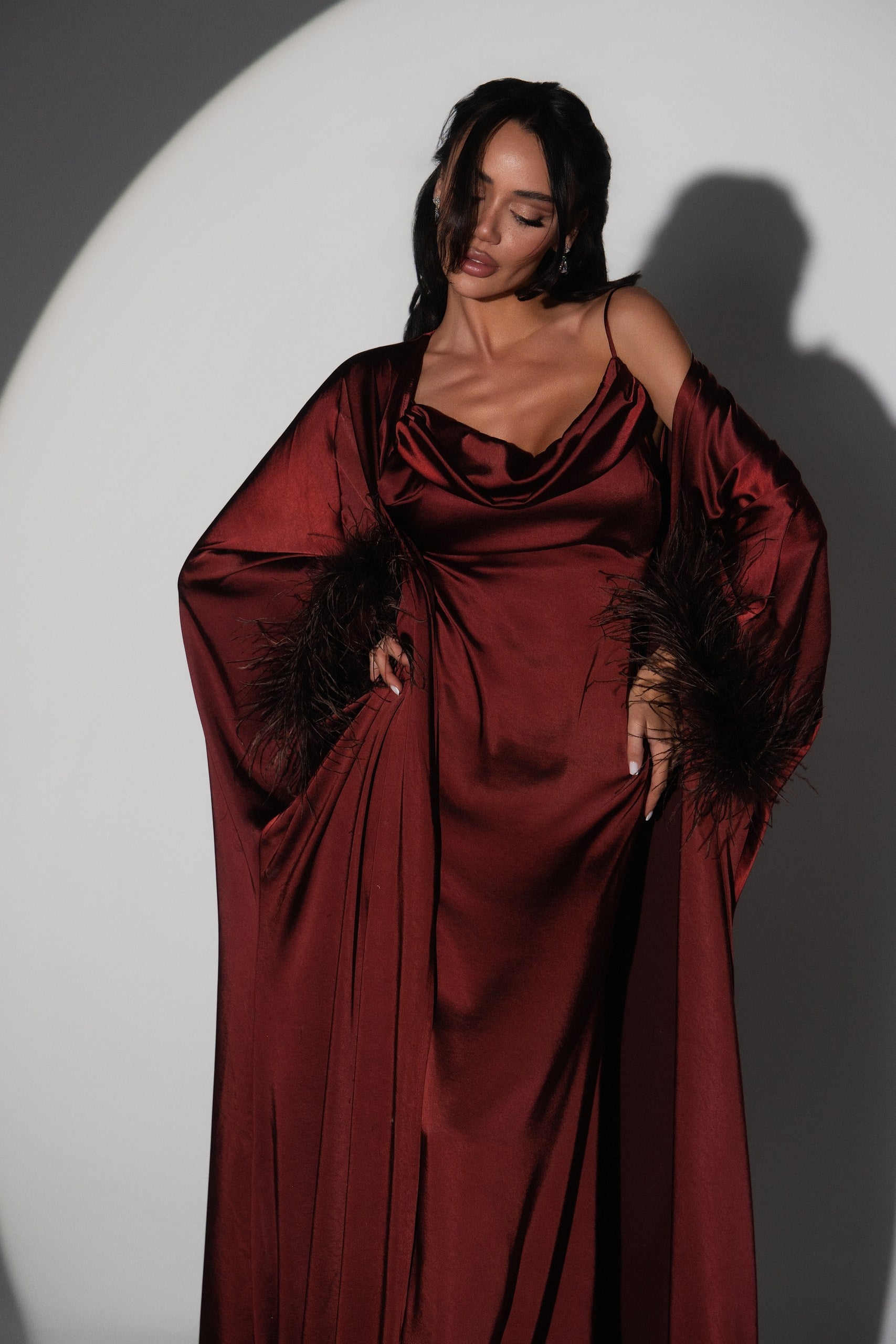 Burgundy Satin Maxi Dress
